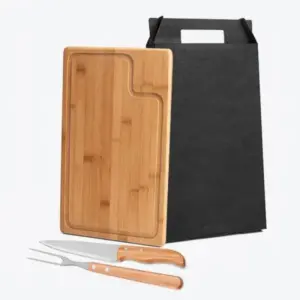 Conj. Para Churrasco Em Bambu / Madeira /inox Texas - 3 Pçs
