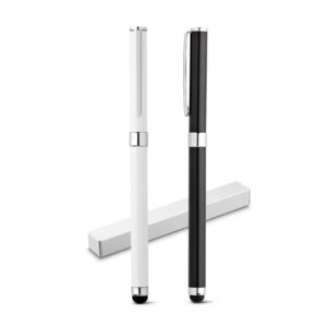 TOUCH. Caneta roller em metal com corpo brilhante e escrita em preto