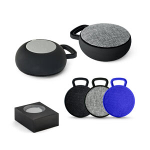 ECCLUS. Caixa de som com autonomia de 3h e microfone, em ABS e tecido em poliéster