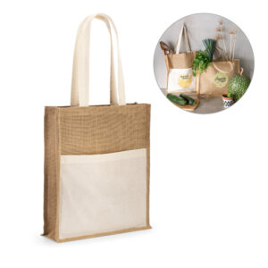 BRAGA. Sacola em 100% juta (240 g/m²) e bolso em 100% algodão (140 g/m²)