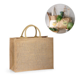 SHANTI. Sacola em 100% juta (360 g/m²) com laminado no interior