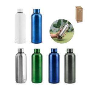 ODIN METTALIC. Garrafa térmica em aço inox 90% reciclado de parede dupla isolada a vácuo (550 mL)