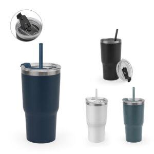 JOYNER M. Copo de viagem térmico e compacto, em aço inox 91% reciclado de parede dupla isolada a vácuo, com acabamento mate (600 mL)