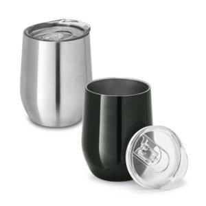 RONDE. Copo de viagem térmico em aço inox de parede dupla isolada a vácuo (400 mL)