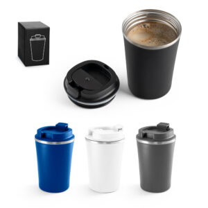 PHELPS. Copo de viagem térmico em aço inox e PP, de parede dupla isolada a vácuo (470 mL)