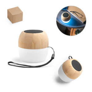 KALAM. Caixa de som portátil com microfone e autonomia de 2h (300 mAh), em bambu e PP