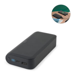 BECKER 20. Bateria portátil com carregador por indução super-rápido (20'000 mAh), em ABS 100% reciclado