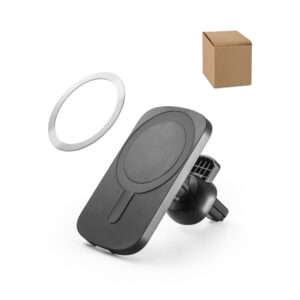 KOCH. Carregador magnético por indução super-rápido (wireless) com a funcionalidade de suporte para carro, em ABS 60% reciclado e silicone