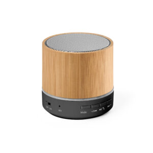RE-GLASHOW. Caixa de som portátil com microfone e autonomia de 4h30 (400 mAH), em bambu e ABS 100% reciclado