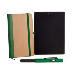 Caderneta P/ Anotações Com Caneta - Bege/verde