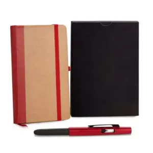 Caderneta P/ Anotações Com Caneta - Bege/vermelho
