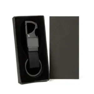 Chaveiro Mosquetão Em Metal/pu - Cinza/preto