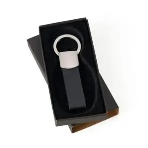 Chaveiro Em Metal E Material Sintético Preto Redondo