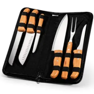Conj. De Facas Bambu / Madeira / Inox Com Estojo Frankfurt - 7 Pçs