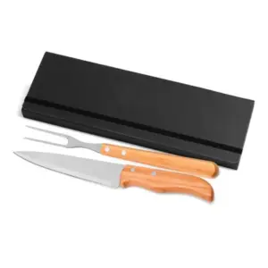 Conj. De Garfo E Faca Inox / Madeira / Bambu Com Estojo Preto - 3 Pçs