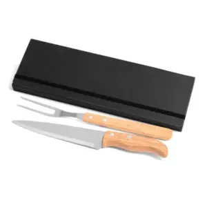 Conj. De Garfo E Faca Inox / Madeira Com Estojo Preto - 3 Pçs