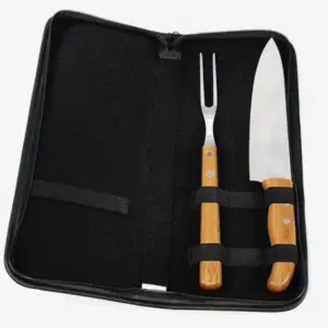 Conj. Garfo E Faca Bambu / Madeira / Inox Com Estojo Frankfurt - 3 Pçs