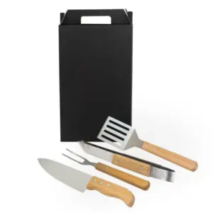 Conj. Para Churrasco Em Aço Inox / Madeira / Bambu - 4 Pçs