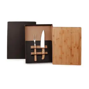 Conj. Para Churrasco Em Bambu / Madeira / Inox - 3 Pçs
