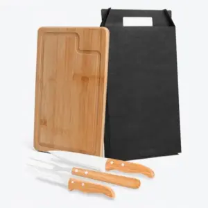 Conj. Para Churrasco Em Bambu / Madeira / Inox Dallas - 4 Pçs