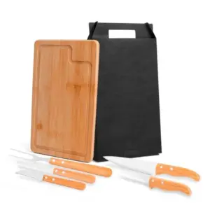 Conj. Para Churrasco Em Bambu / Madeira / Inox Dallas - 6 Pçs