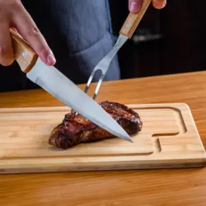 Conj. Para Churrasco Em Bambu / Inox / Madeira - 3 Pçs.