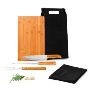 Conj. Para Churrasco Em Bambu / Madeira / Inox Texas - 5 Pçs