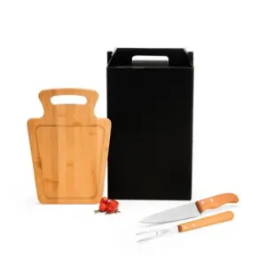 Conj. Para Churrasco Em Bambu / Madeira / Inox - 3 Pçs