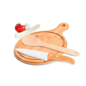 Conj. Para Cozinha Em Bambu / Inox - 3 Pçs