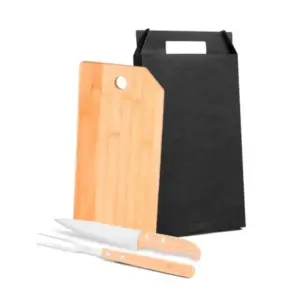 Conj. Para Cozinha Em Bambu / Madeira / Inox - 3 Pçs