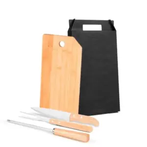 Conj. Para Cozinha Em Bambu / Madeira / Inox - 4 Pçs