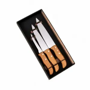 Conjunto De Facas Em Madeira / Inox - 3 Pçs