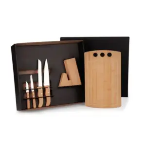 Conjunto Para Cozinha C/ Cepo Em Bambu / Inox - 6 Pçs
