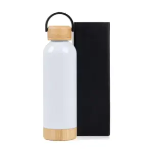 Garrafa Parede Dupla Com Detalhes Em Bambu - Branca - 500 Ml
