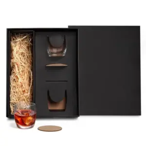 Jogo De Copos De Vidro P/ Whisky 330 Ml Com Porta Copo