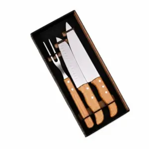 Kit Com Faca 8", Faca Santoku E Garfo 3 Pçs
