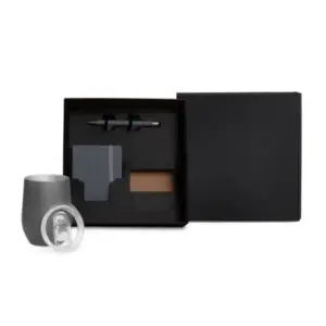 Kit Copo Térmico E Acessórios - Cinza - 3 Pçs