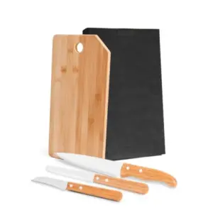 Conj. Para Cozinha Em Bambu / Madeira / Inox Oregon - 4 Pçs