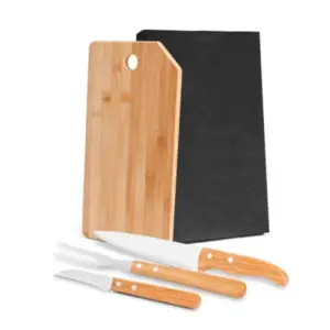 Conj. Para Cozinha Em Bambu / Madeira / Inox Oregon - 4 Pçs