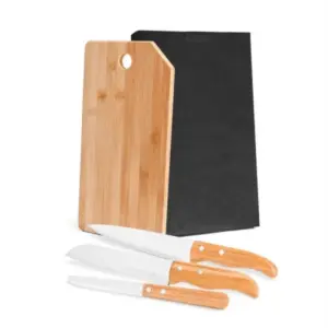 Conj. Para Cozinha Em Bambu / Madeira / Inox Oregon - 4 Pçs