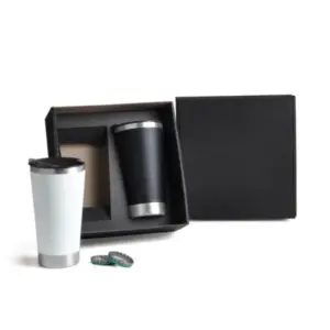Kit De Copos Térmicos Em Aço Inox - 500ml - Preto / Branco - 2 Pçs