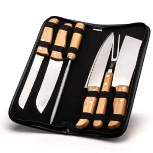 Conj. De Facas Bambu / Madeira / Inox Com Estojo Frankfurt - 7 Pçs