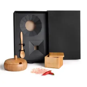 Kit Farinheira E Saleiro Em Bambu - 3 Pçs