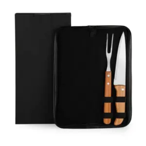Conj. De Garfo E Faca Inox / Madeira / Bambu Com Estojo- 3 Pçs
