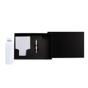 Kit Garrafa, Caderno E Caneta - Branco - 3 Pçs