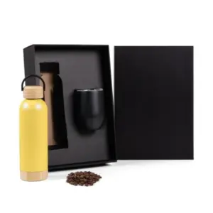 Kit Garrafa E Copo Térmico - Amarelo/preto - 2 Pçs
