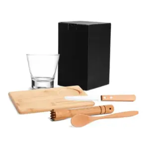 Kit Para Caipirinha Em Bambu Com Tábua E Socador - 5 Pçs