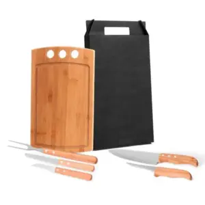 Conj. Para Churrasco / Cozinha Em Bambu / Madeira / Inox California - 6 Pçs