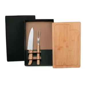 Kit Para Churrasco Em Bambu / Madeira / Inox - 3 Pçs