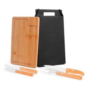 Conj. Para Churrasco Em Bambu / Madeira / Inox Dallas - 5 Pçs